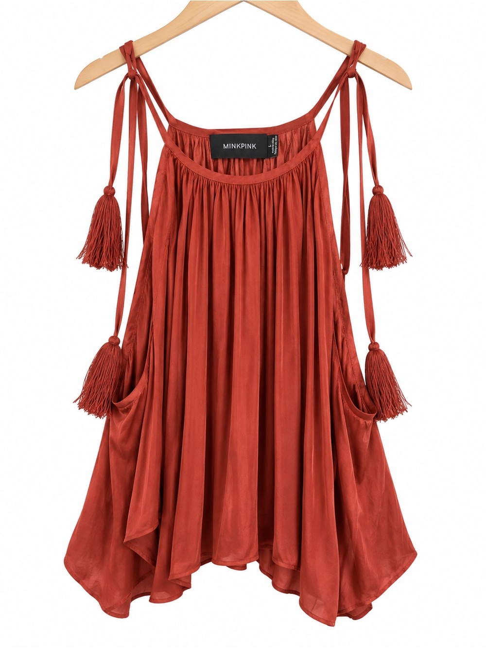 MINKPINK Rust Tassel Tie-Shoulder Swing Camisole